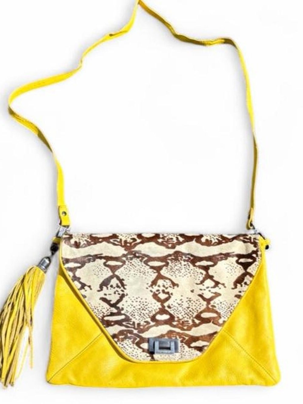 Y2K vintage Tylie Malibu bag pony hair & leather oversized envelope clutch cross